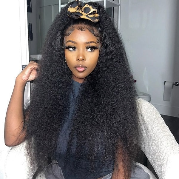 Kinky Straight Wear & Go Wigs Yaki Hair HD Transparent 13x6 Lace Front Wigs Pre Bleached Knots