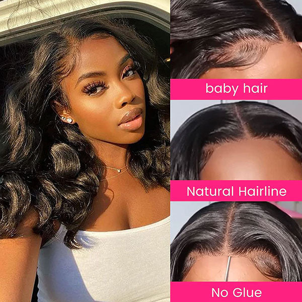 Body Wave Wear & Go Wigs Pre Cut 5x5 HD Lace Glueless Wig Short Bob Wigs