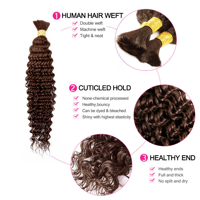 Dark Brown Deep Wave Bulk Hair For Braiding