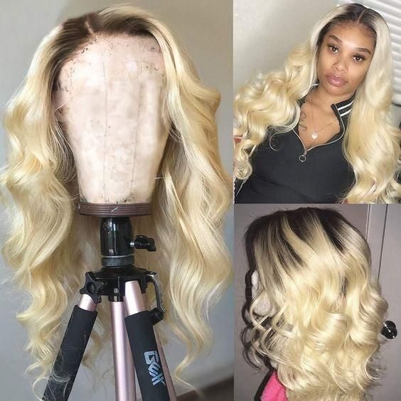 Ombre 613 Lace Front Wigs 1B/613 Body Wave Human Hair Lace Part Wig