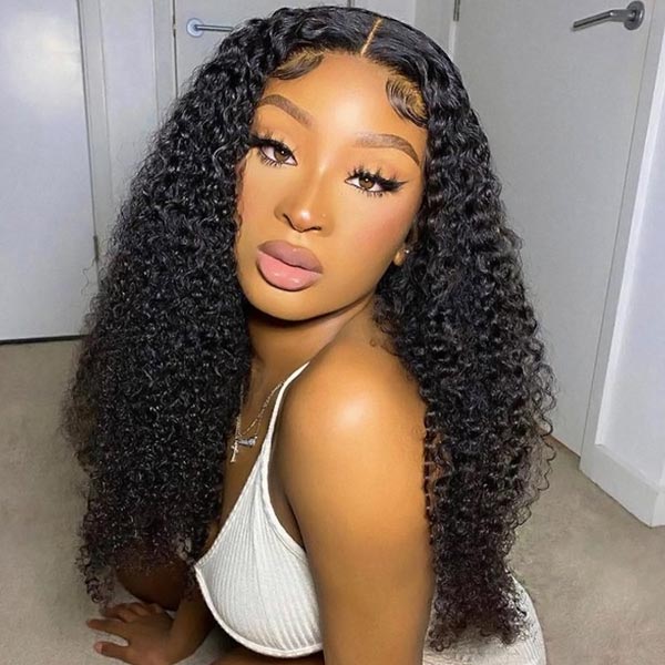 Wear & Go Kinky Curly Glueless Wigs 5x5 HD Lace Closure Wigs Pre Bleached Knots Human Hair Wig