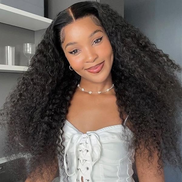 Wear & Go Kinky Curly Glueless Wigs 5x5 HD Lace Closure Wigs Pre Bleached Knots Human Hair Wig