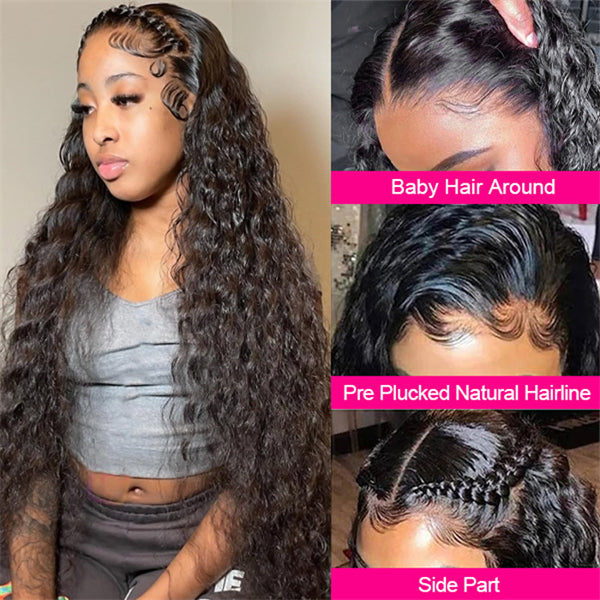 Hairsmarket Pre Plucked Wear and Go Deep Wave Glueless Wigs 13x4 Lace Front Wigs 13x6 HD Lace Frontal Wigs 30 Inch