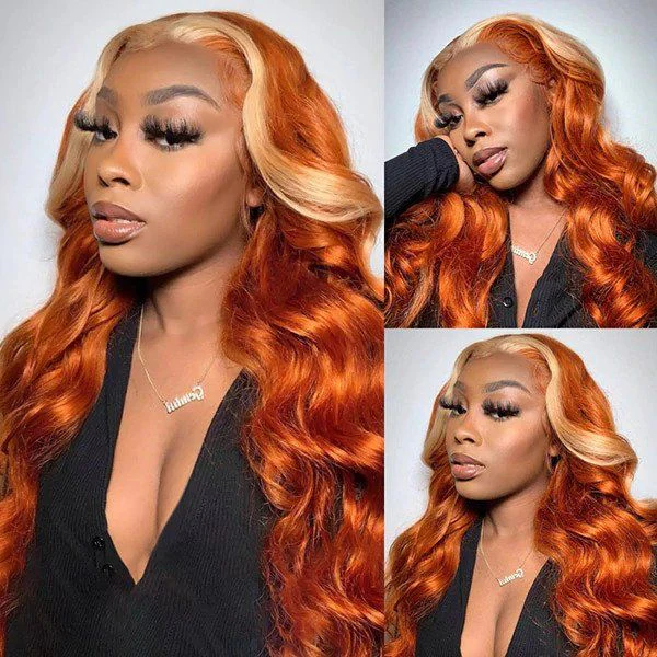 Ginger Blonde Wigs 13x4 HD Lace Front Wig Glueless Body Wave Human Hair Wigs Blonde Orange Colored Wig