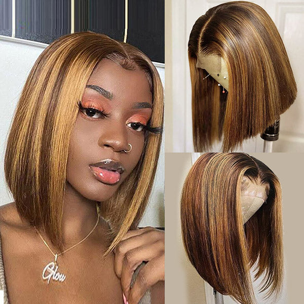 Premium Colored Short Bob Wigs Straight Human Hair Wig 13x4 Full Lace Frontal Bob Wig