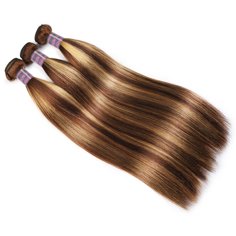 Hairsmarket Highlight Honey Blonde Straight Human Hair 3 Bundles With 2*6 Lace Closure
