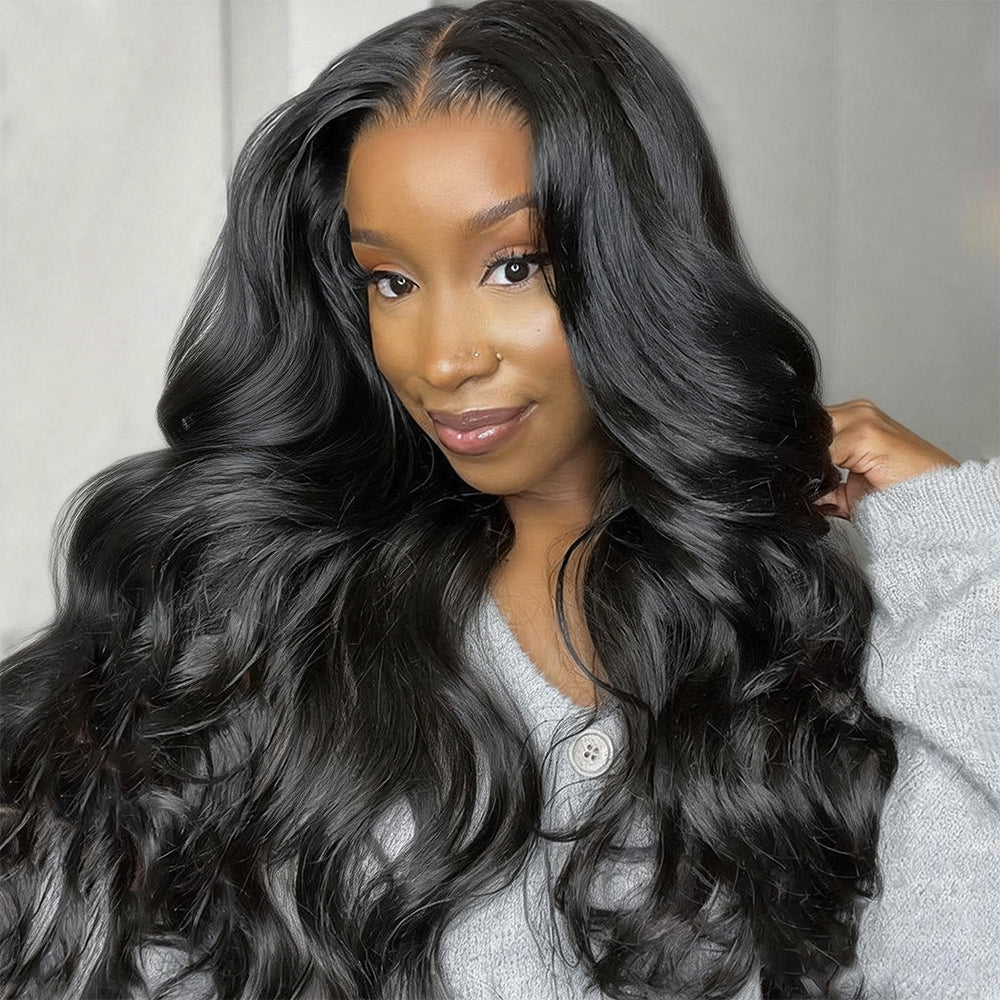 Full 13x6 Lace Frontal Wig HD Transparent Lace Body Wave Wig Pre Plucked & Bleached Knots Glueless Wig 250% Density
