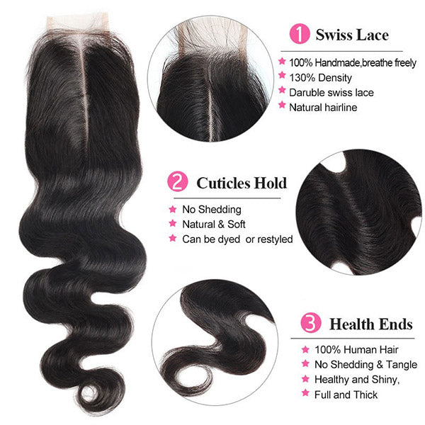 (Ship From US) Human Hair Straight/Body Wave 3 Bundles With 2x6 Closure Clearance Sale 16 16 18 +16 For $79.99