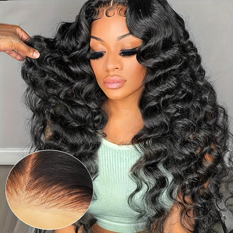 Hairsmarket Loose Deep Wave Put On and Go Glueless Lace Wigs 7x6 Bye Bye Knots Pre Cut Human Hair Wig