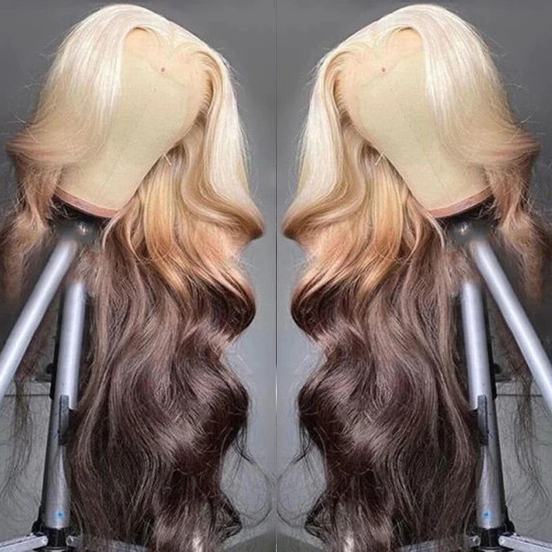 613 Blonde And Brown Ombre Lace Front Wigs Body Wave Human Hair Wigs Straight Hair Colored Wig