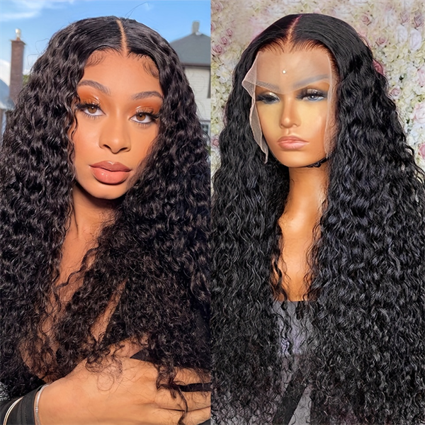 Hairsmarket Water Wave Easi Drawstring 13x4 Lace Frontal Wig Put On and Go No Glue Wig 180% Density
