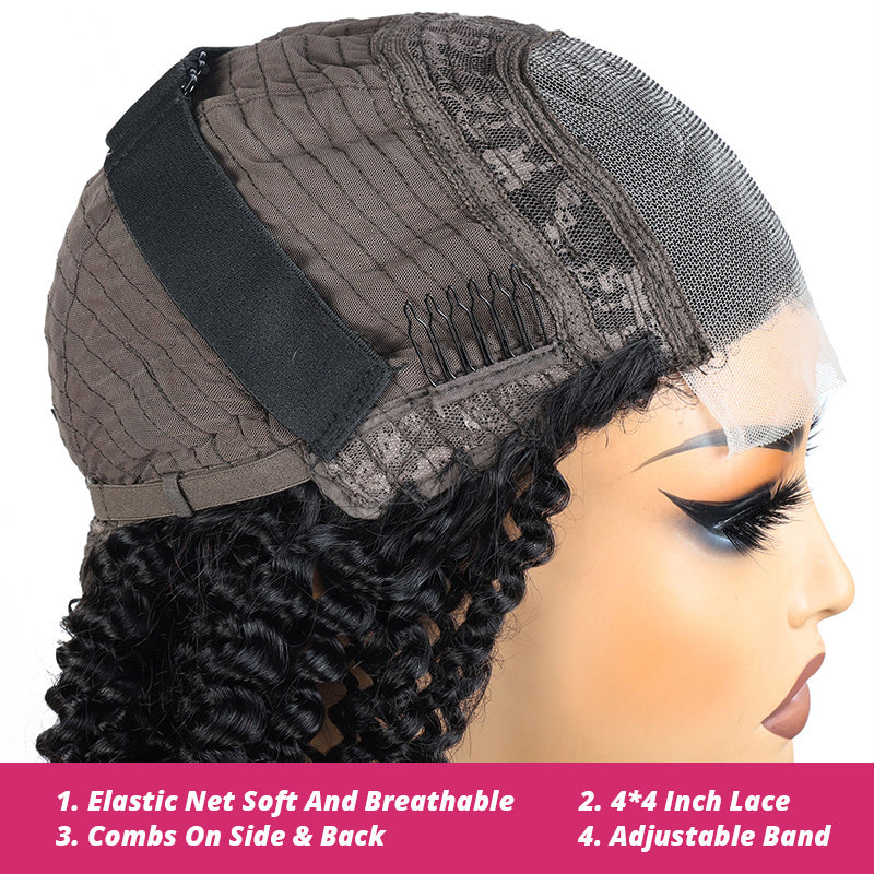 Hairsmarket Glueless Deep Wave 4x4 HD Lace Closure Wigs Human Hair Wigs Pre-Bleached Knots