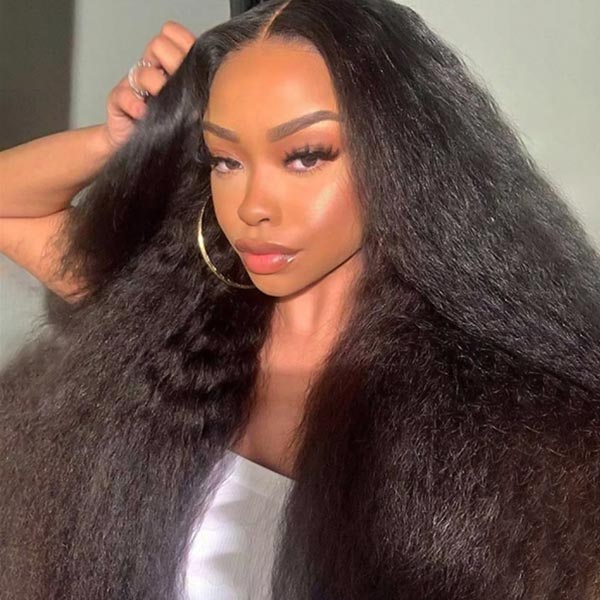 Pre Bleached Knots Kinky Straight Wear & Go Wigs HD 5x5 Lace Closure Wigs Yaki Human Hair