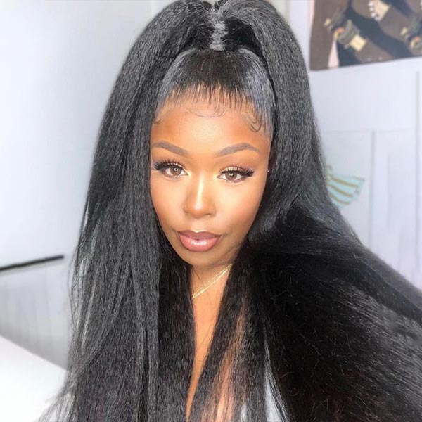 Pre Bleached Knots Kinky Straight Wear & Go Wigs HD 5x5 Lace Closure Wigs Yaki Human Hair