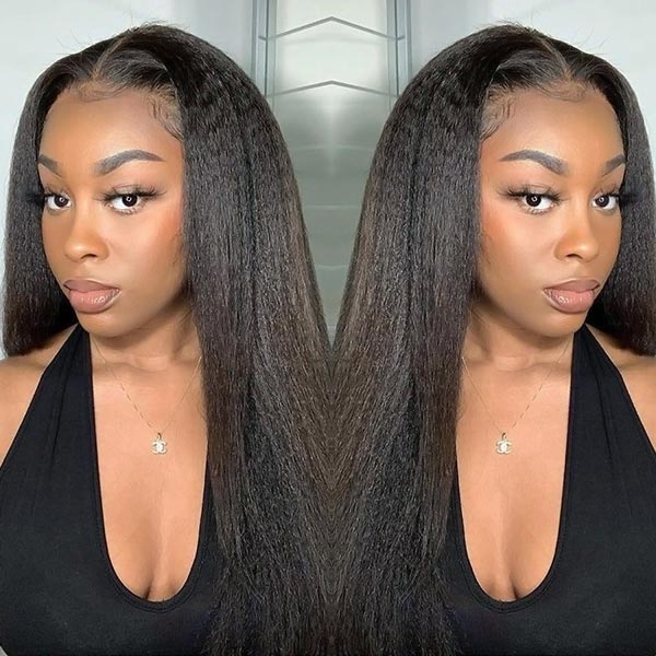 Pre Bleached Knots Kinky Straight Wear & Go Wigs HD 5x5 Lace Closure Wigs Yaki Human Hair