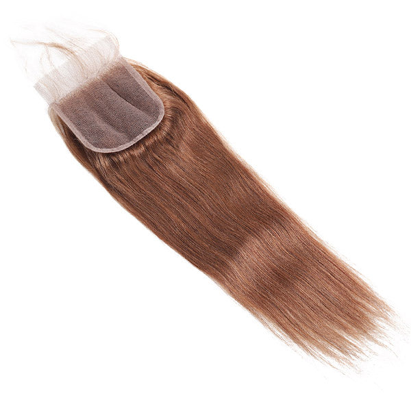Light Brown Straight Human Hair 3 Bundles With 4x4 Closure