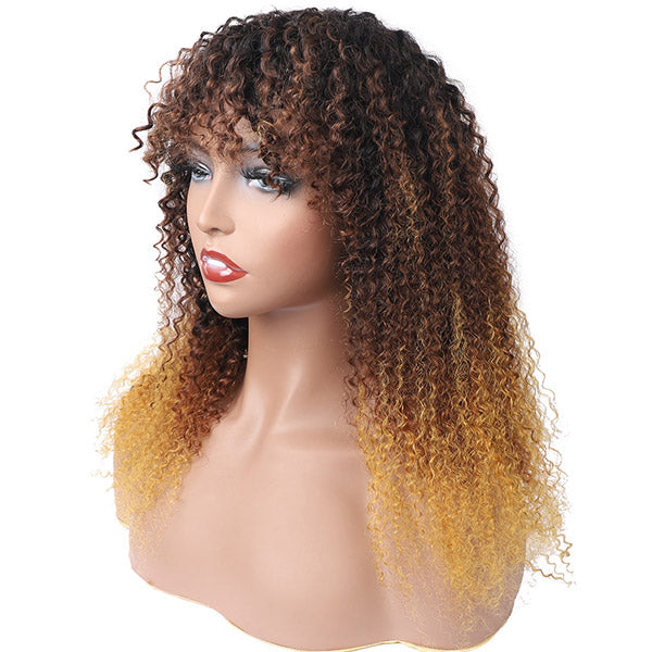 Curly Virgin Hair Wigs Machine Made Wigs 100% Human Hair Wig With BangsCurly Virgin Hair Wigs Machine Made Wigs 100% Human Hair Wig With Bangs