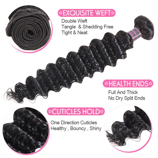 Ishow Brazilian Deep Wave Human Hair 4 Bundles With Lace Closure