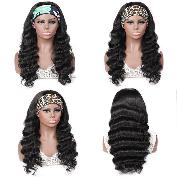 Loose Wave Human Hair Wigs With Headband Attached