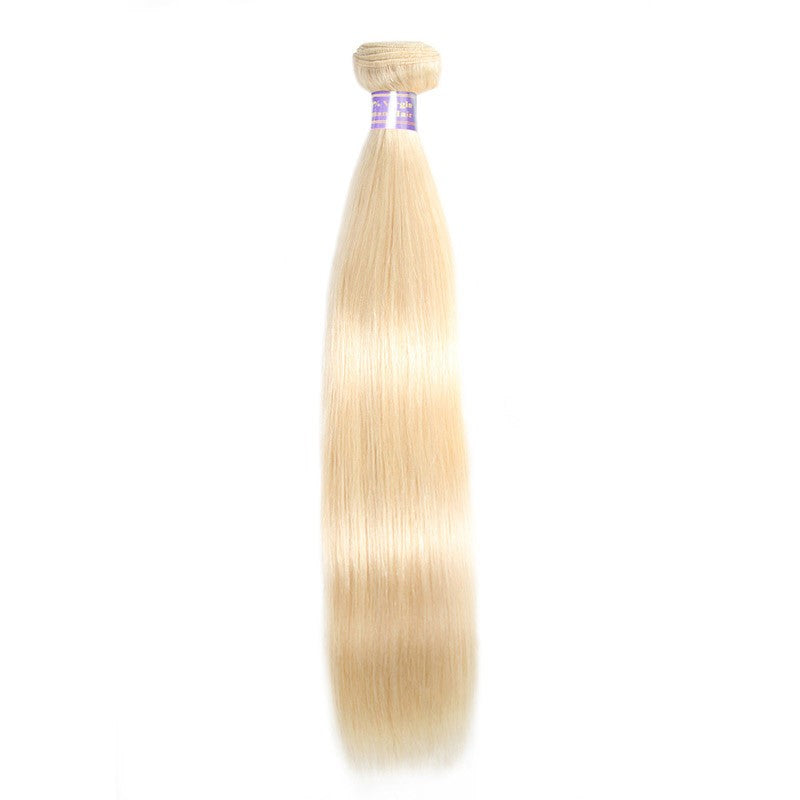 613 Blonde Straight Human Hair Weave 3 Bundles With Lace Closure