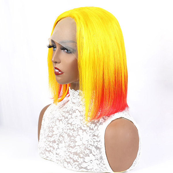 13x4x1 Bob Wigs Straight Human Hair Wigs Color Lace Front Wig Yellow Red Bob Lace Wigs