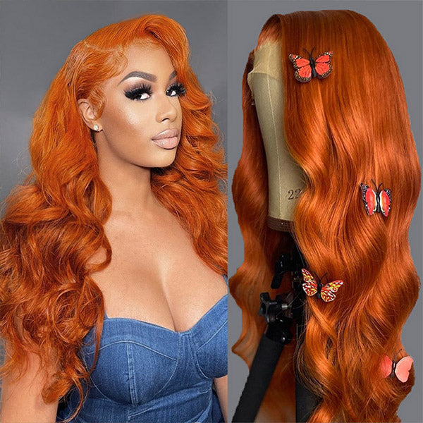 Ginger Lace Wig 13x4 HD Lace Front Wigs 180% Density Body Wave Human Hair Colored Wigs With Pre Plucked