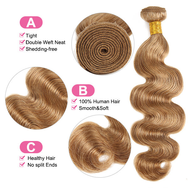 Honey Blonde Body Wave Bundles With Closure