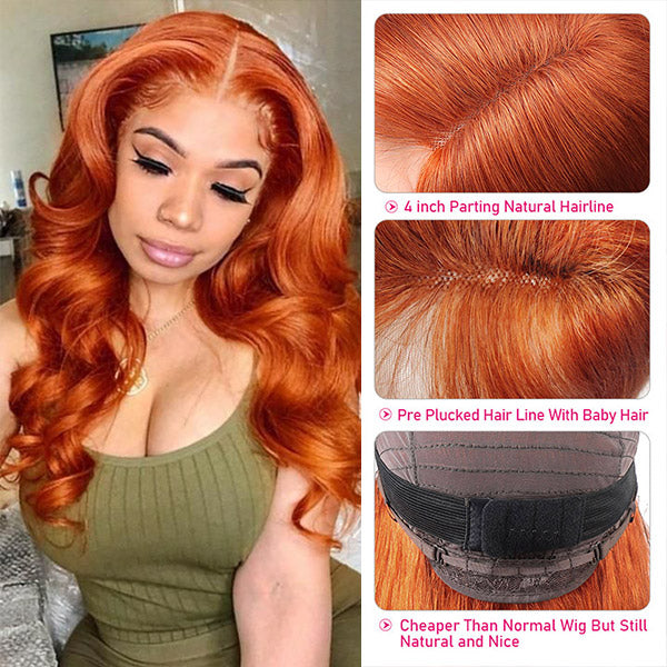 Ginger Wig Body Wave Human Hair Wig T Part Lace Wigs Pre Plucked
