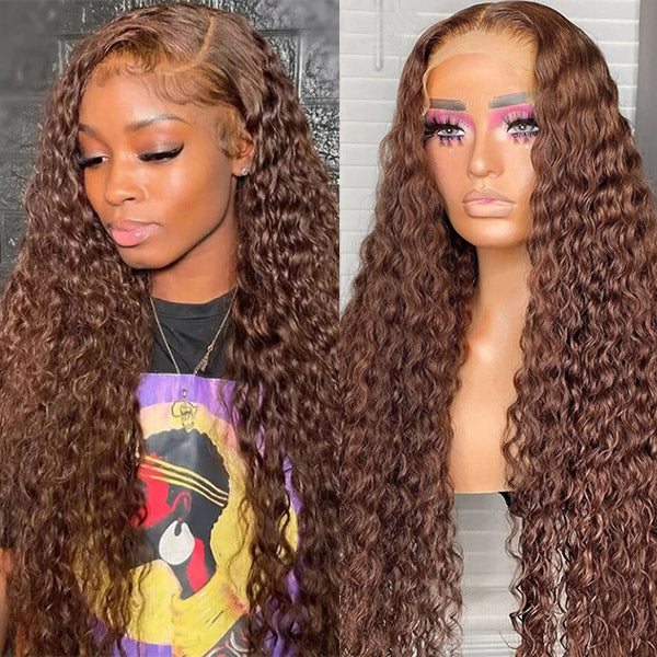 13x4 Deep Wave Frontal Wig Dark Brown HD Lace Wigs
