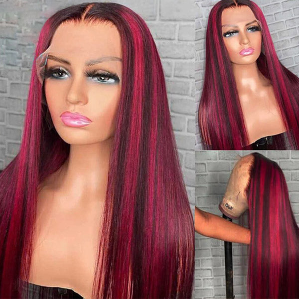 Highlight 13x4 Transparent Lace Front Wigs Straight Hair 4x4 Lace Front Wigs Mix Colored Wigs