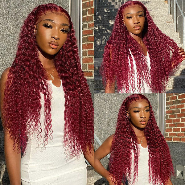 Burgundy Curly Wigs 99J Lace Frontal Wig 13x4 Curly Frontal Wig 32 Inch