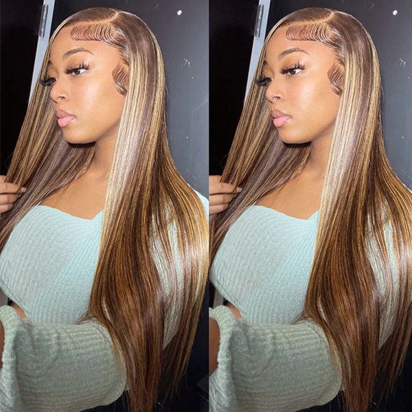 13x6 Lace Front Wig P4/27 Highlight Straight Wig 30 Inch Colored Wigs
