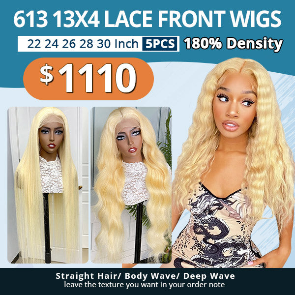 $1110 Package Deal 613 13x4 Lace Front Wigs 180% 22 24 26 28 30 Inch 5PCS