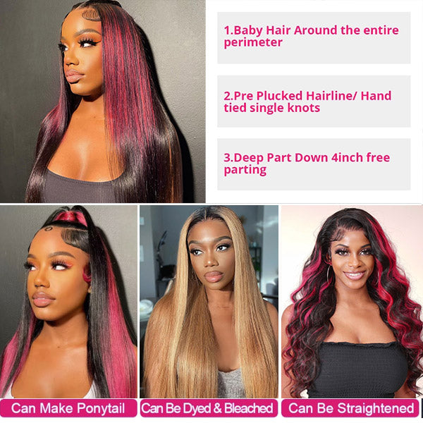 Highlight 13x4 Transparent Lace Front Wigs Straight Hair 4x4 Lace Front Wigs Mix Colored Wigs
