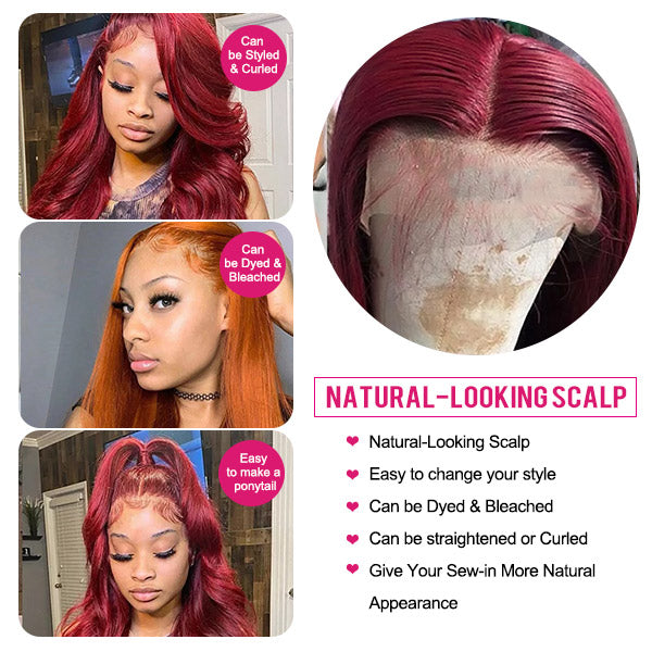 99J Lace Front Wigs 180% Density Body Wave Human Hair Wigs 13x4 HD Lace Frontal Wigs 30Inch Colored Wigs