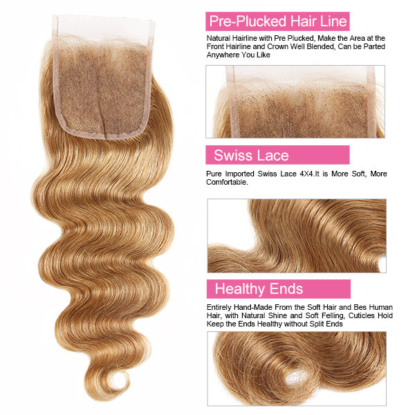 Honey Blonde Body Wave Bundles With Closure