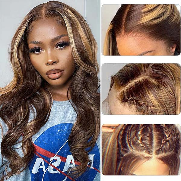 5x5 Lace Closure Highlight Lace Wigs Body Wave Hair 4x4 Lace Closure Wigs Balayage HD Lace Front Wigs 180% Density