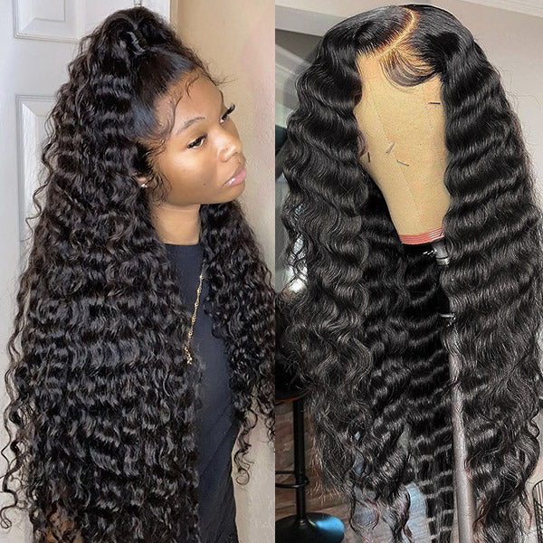 Hairsmarket Deep Wave Lace Closure Wig 150% Density 4X4 5X5 Long Human Hair Wigs