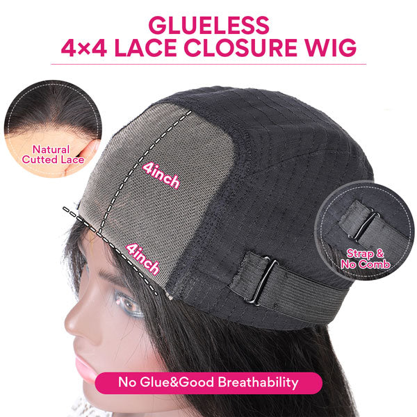 HD Glueless Wigs 4x4 Straight Hair Closure Wig Pre-Cut Lace Wigs 30 Inch