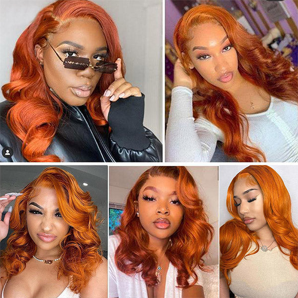 Ginger Lace Wig 13x4 HD Lace Front Wigs 180% Density Body Wave Human Hair Colored Wigs With Pre Plucked