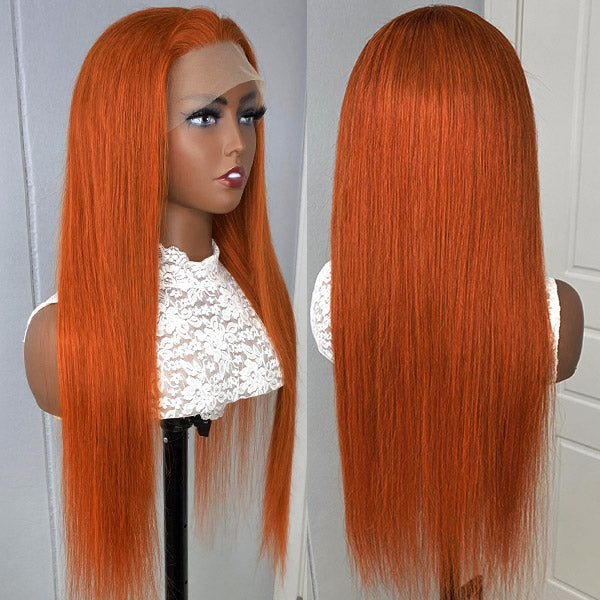 Ginger Orange Color Straight Human Hair Wig 13x4 Lace Front Wig HD Ginger Wigs