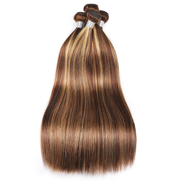 Brazilian Highlight Straight Hair Bundles with 13*4 Lace Frontal Virgin Human Hair
