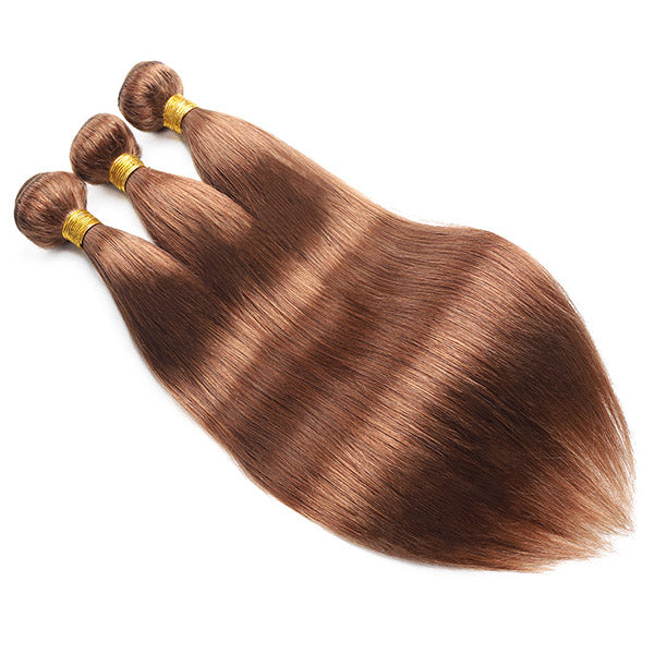 Light Brown Straight Human Hair 3 Bundles With 4x4 Closure