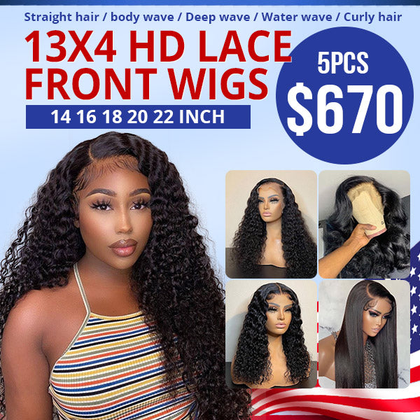 $670 13*4 HD Lace Frontal Wigs 14 16 18 20 22 Inch 5PCS