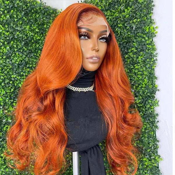 Ginger Lace Wig 13x4 HD Lace Front Wigs 180% Density Body Wave Human Hair Colored Wigs With Pre Plucked