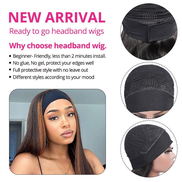 Straight Highlight Wigs Headband Wigs Easy To Wear 150% Density