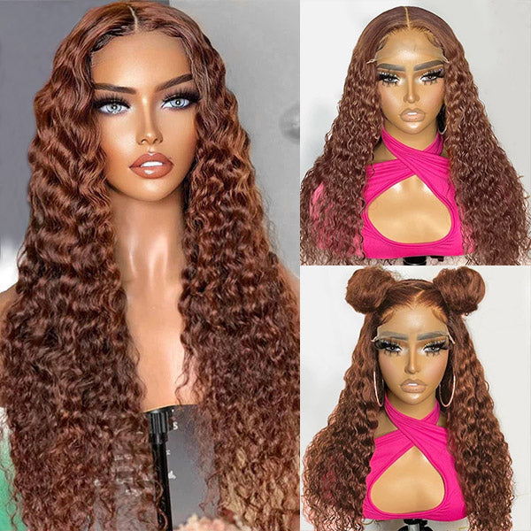 13x4 Deep Wave Frontal Wig Dark Brown HD Lace Wigs