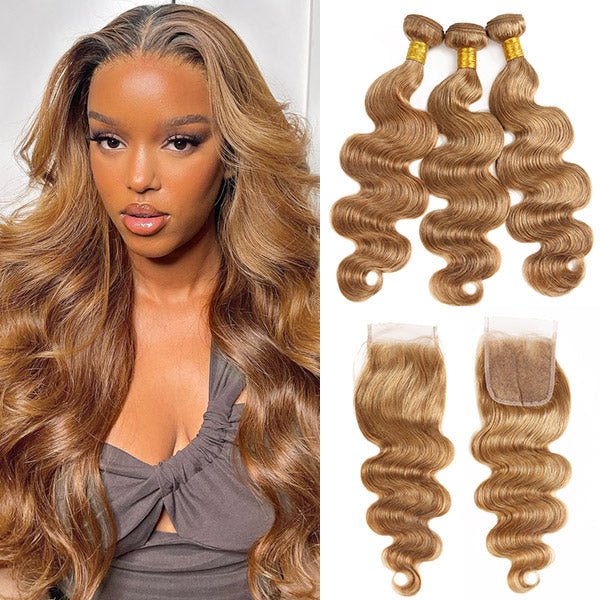 Honey Blonde Body Wave Bundles With Closure