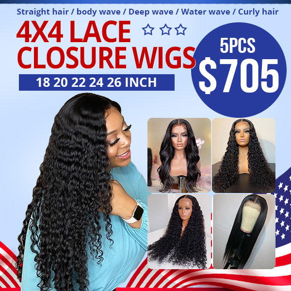 $705 4*4 HD Lace Closure Wigs 18 20 22 24 26 Inch 5PCS