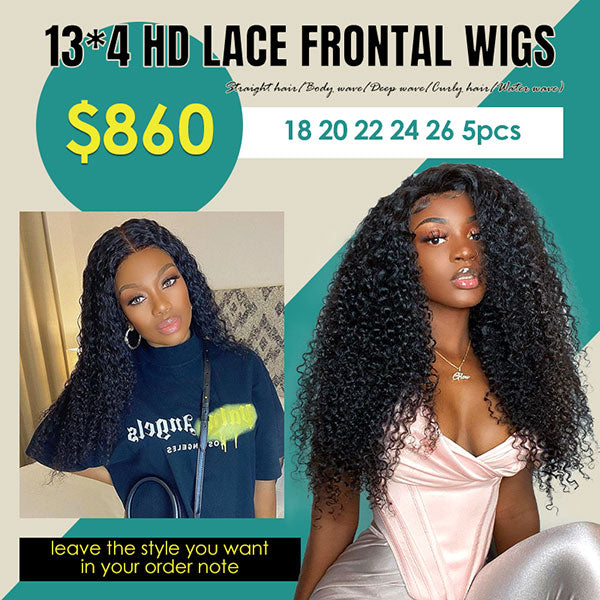 $860 13*4 HD Lace Frontal Wigs 18 20 22 24 26 Inch 5PCS